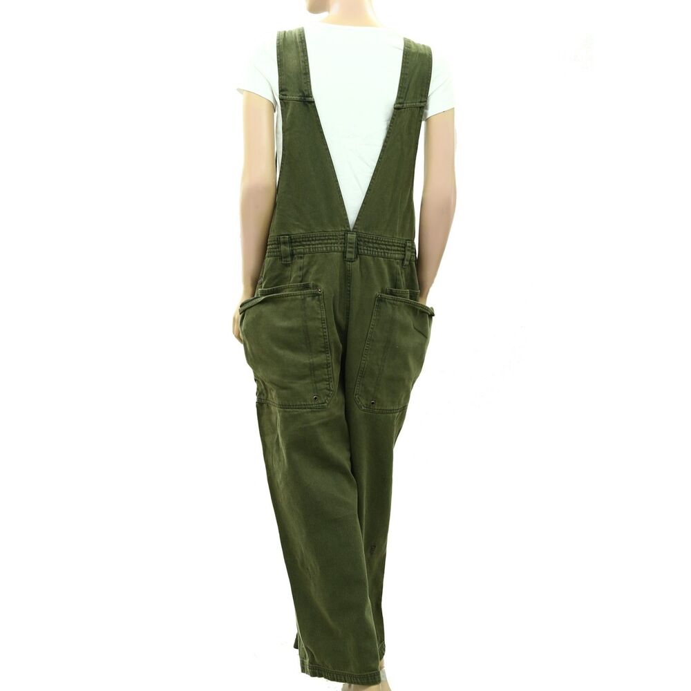 Free People We The Free Just In Time Overalls Jumpsuit Olive Cotton L 289461 - Picture 5 of 7